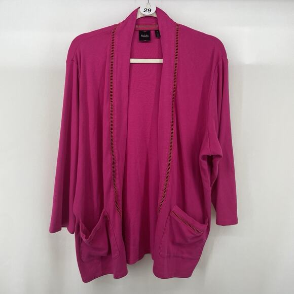 Rafaella Plus Size 3X Open Front Cardigan Sweater Ladder Stitch Fuchsia Pink - Picture 1 of 7